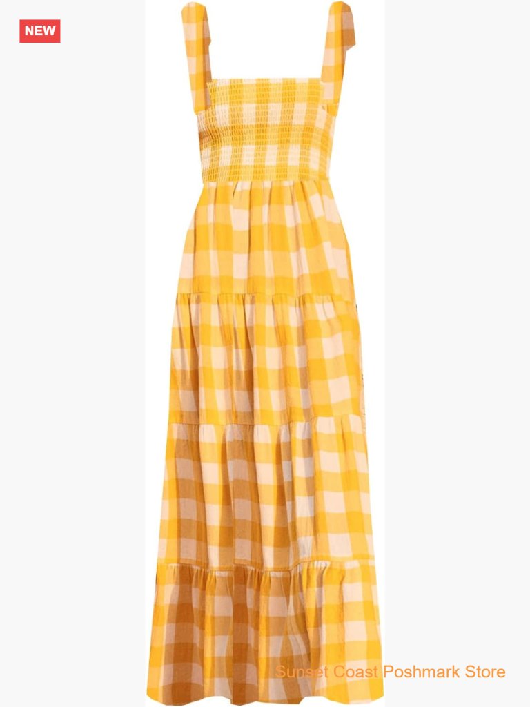 Women's Boho Square Neck Sleeveless Maxi Dress With Tie Straps And Ruffle Hem